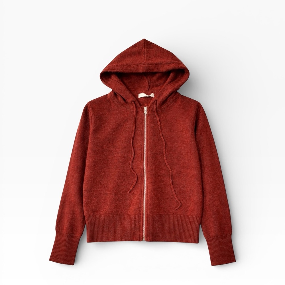 Zenana Rust Zip Up Hoodie Sweater Size Medium | Cozy Knit Fall Jacket